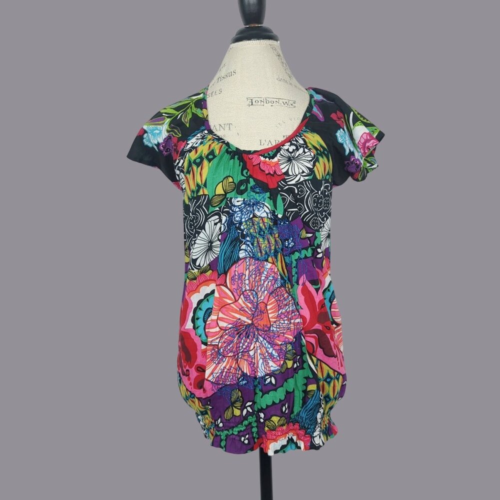 Desigual Bubble Top Medium Floral Short Sleeve